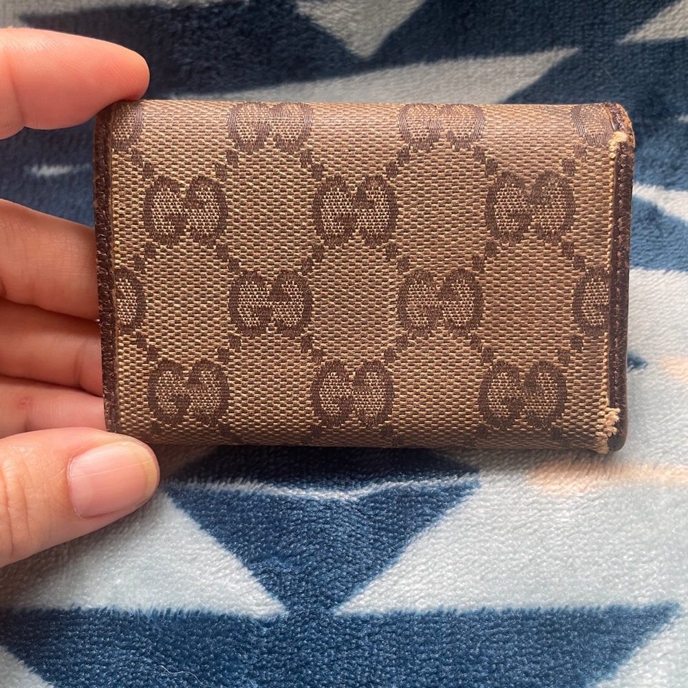 Gucci Brown Monogram Canvas Card Case with Silver-Tone Plate *dirty canvas - Picture 5 of 9